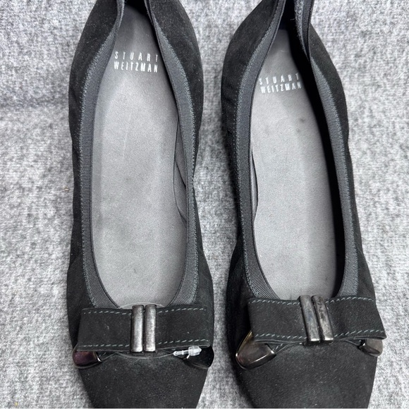 Stuart Weitzman Black Suede Wedges Bow Accent Sz 10 - Picture 5 of 11